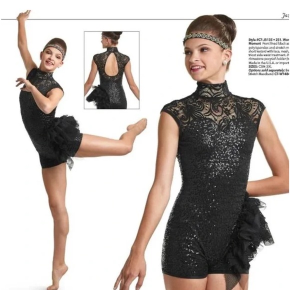 Sassy black sequinned/lace dance costume childs large - Picture 1 of 11